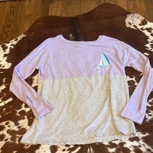 Lilly Pulitzer Finn Long Sleeve Tee Shirt Top ABOAT TIME Sailboat Purple Gray Sm